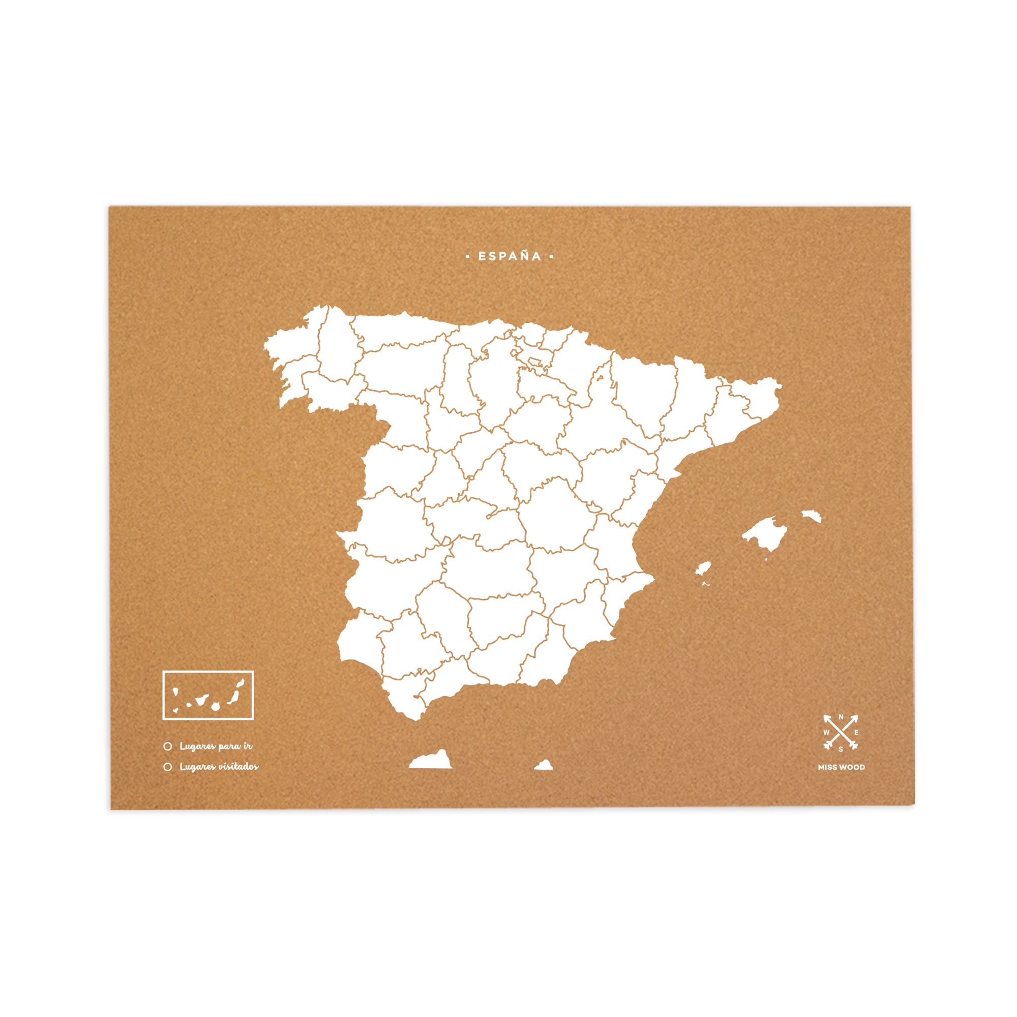 Mapa de corcho - woody map natural españa / 90 x 60 cm / blanco / sin marco