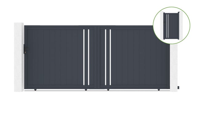 Portail coulissant 4m GIONA H.180cm alu + portillon GIONA H180 GRIS