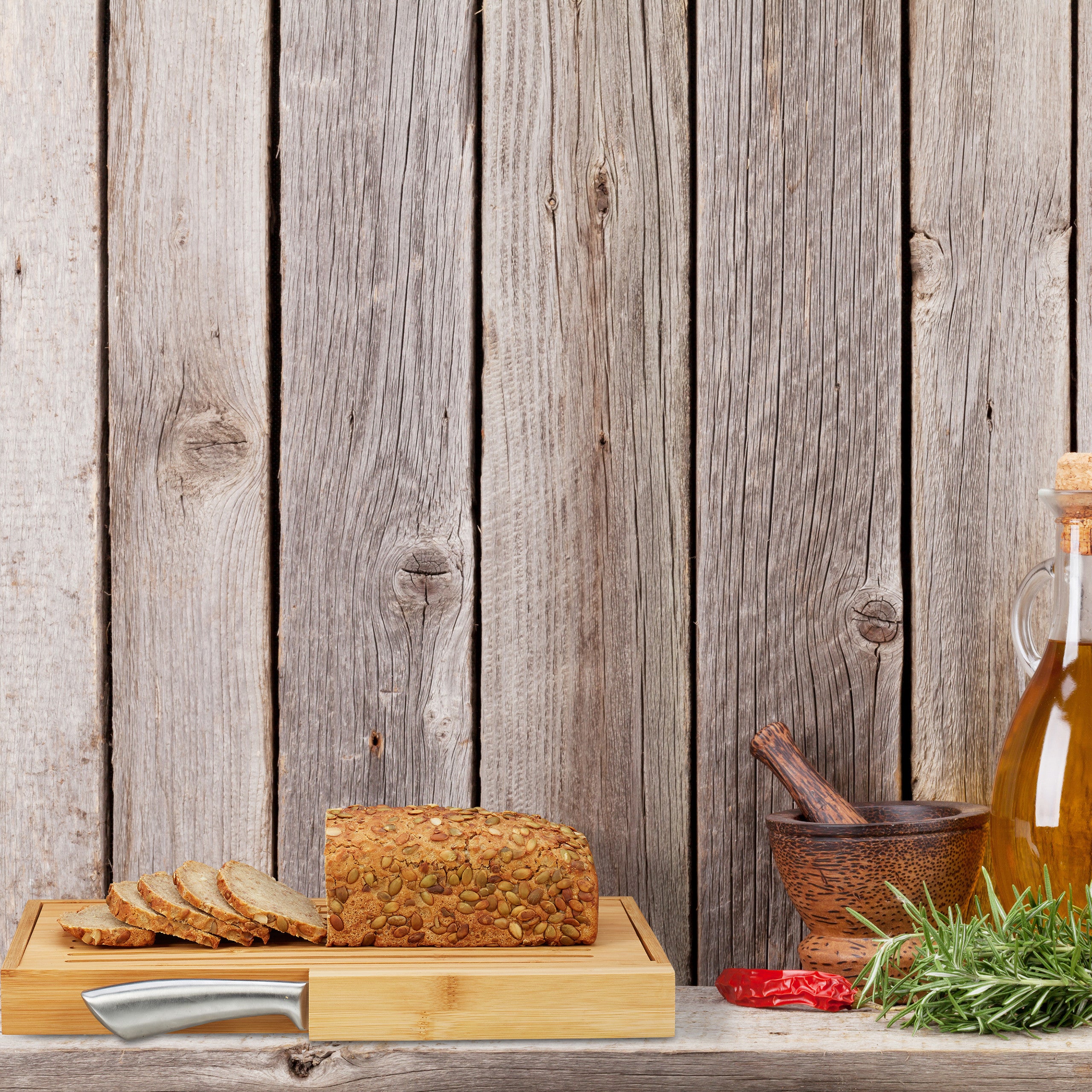 Planche à Découper En Bambou Naturel 35cm Avec Couteaux - Set De Cuisine Paris Prix - Neuf