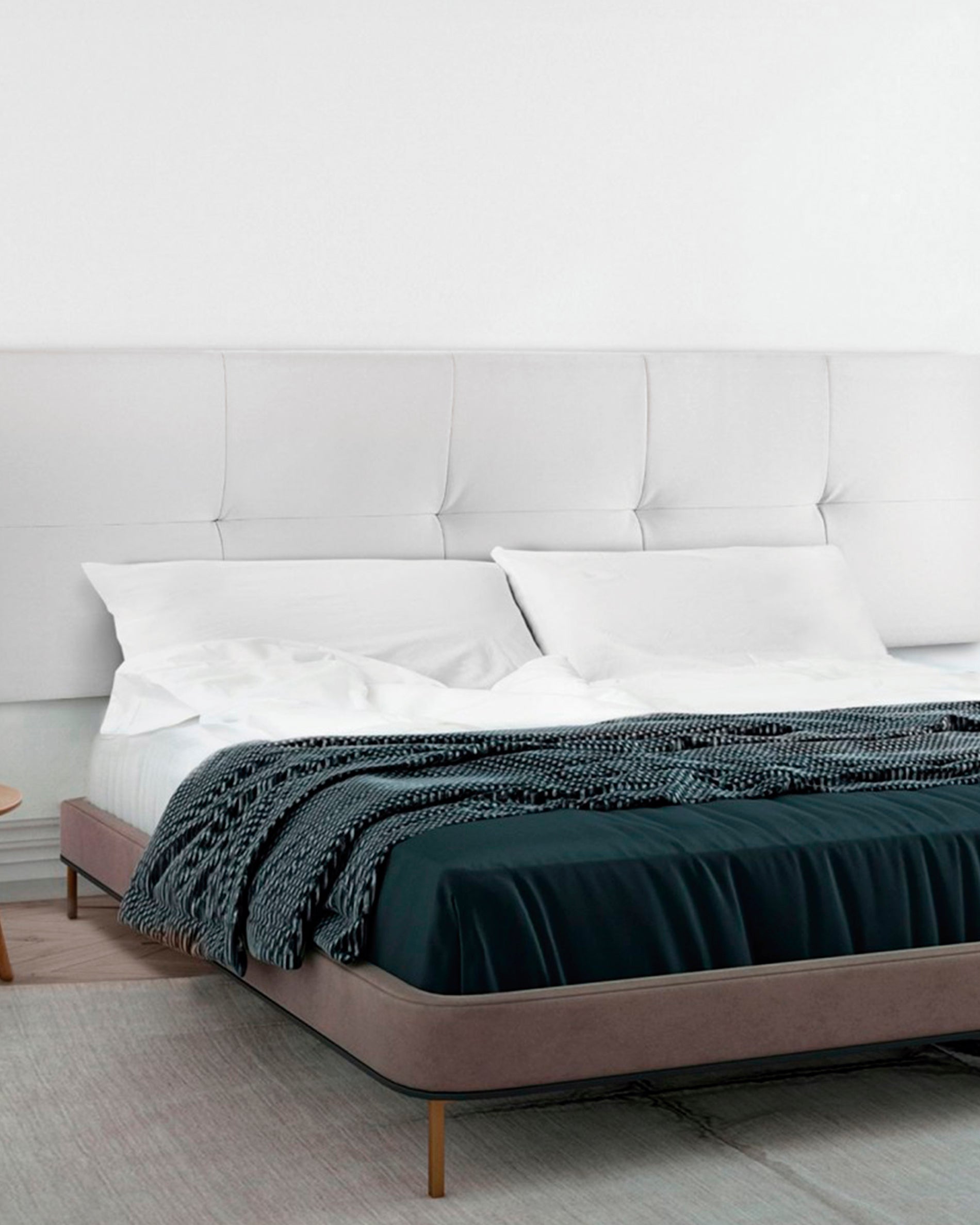 Cabecero de cama JENSEN tapizado en polipiel blanco, cama doble 150 cm - 2