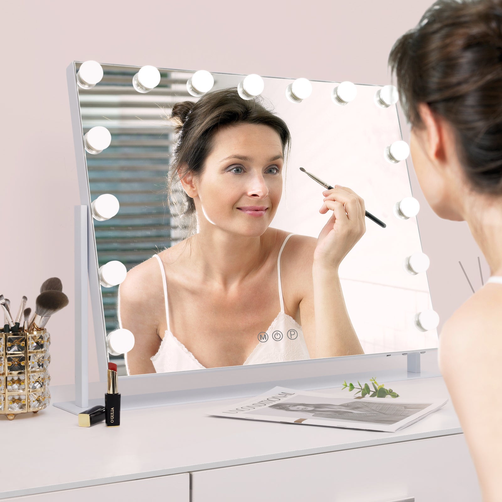 Specchio da trucco Hollywood illuminazione LED - 65 x 49 cm - Rotante - 5