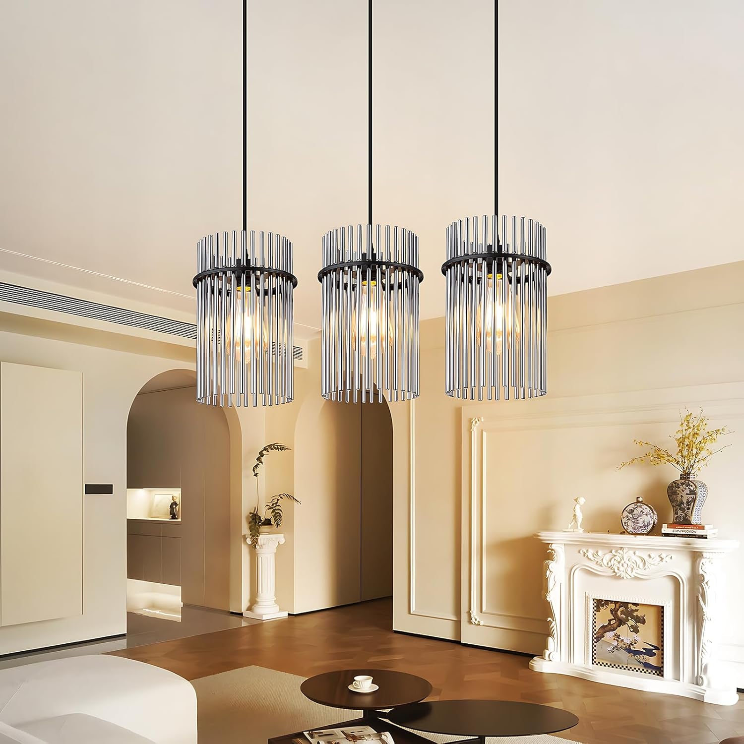ZMH Lampa wisząca w stylu vintage z trzema żarówkami, czarne szkło, E27 (żarówka nie jest dołączona) - 8
