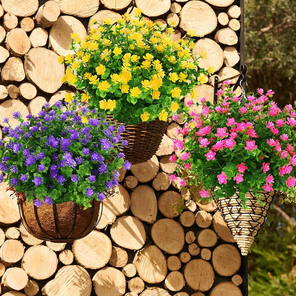Fleurs Artificielles Faux Extérieur, Faux Plastique Verdure pour Intérieur Extérieur Suspendu Jardinière Bureau À Domicile 12 Pcs Jaune - 5
