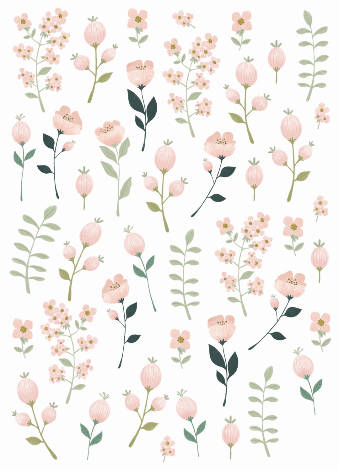 Mural decorativo autoadhesivo flores blanco, rosa y verde - 47,5 cm x 66 cm - estahome
