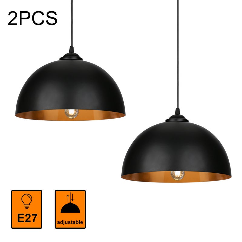 2x lámpara colgante led pantalla negra y dorada lámpara colgante