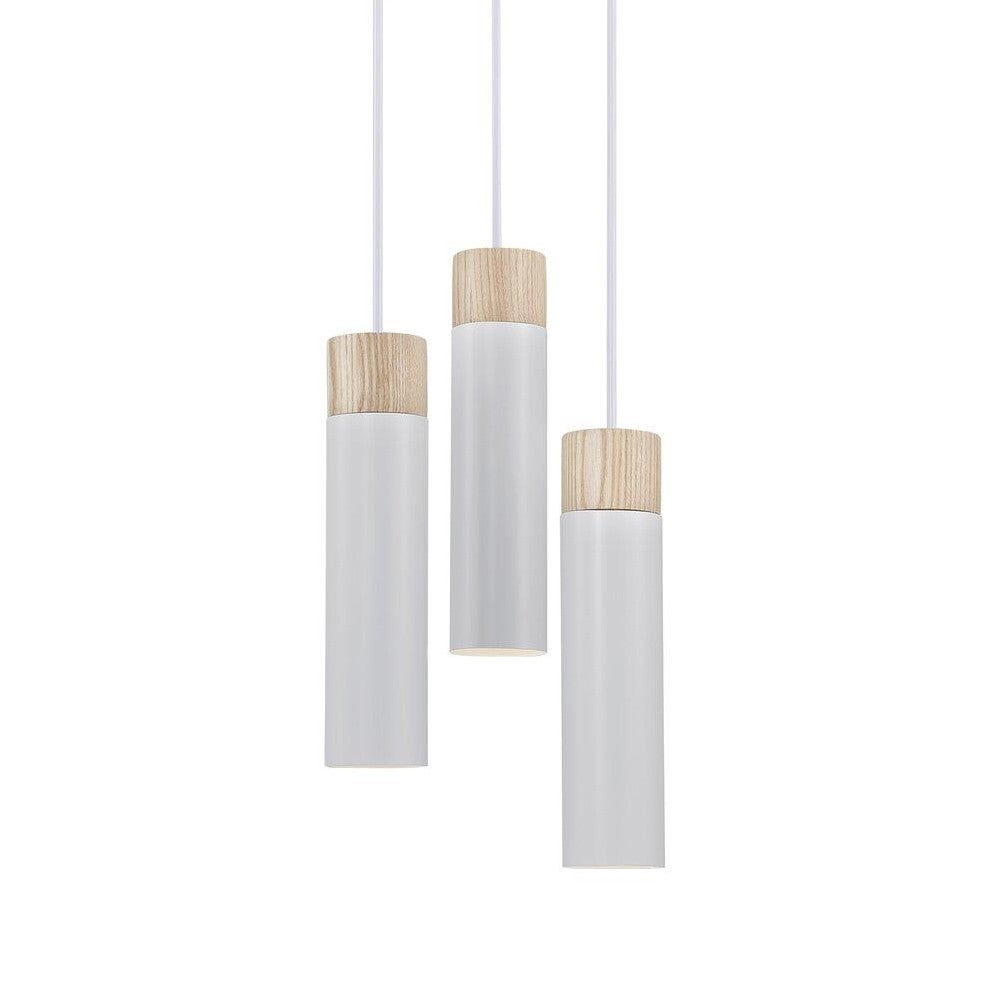 Lampa wisząca 3 światła cylindryczny podłużny i szary drewniany element ø22cm TILO Nordlux