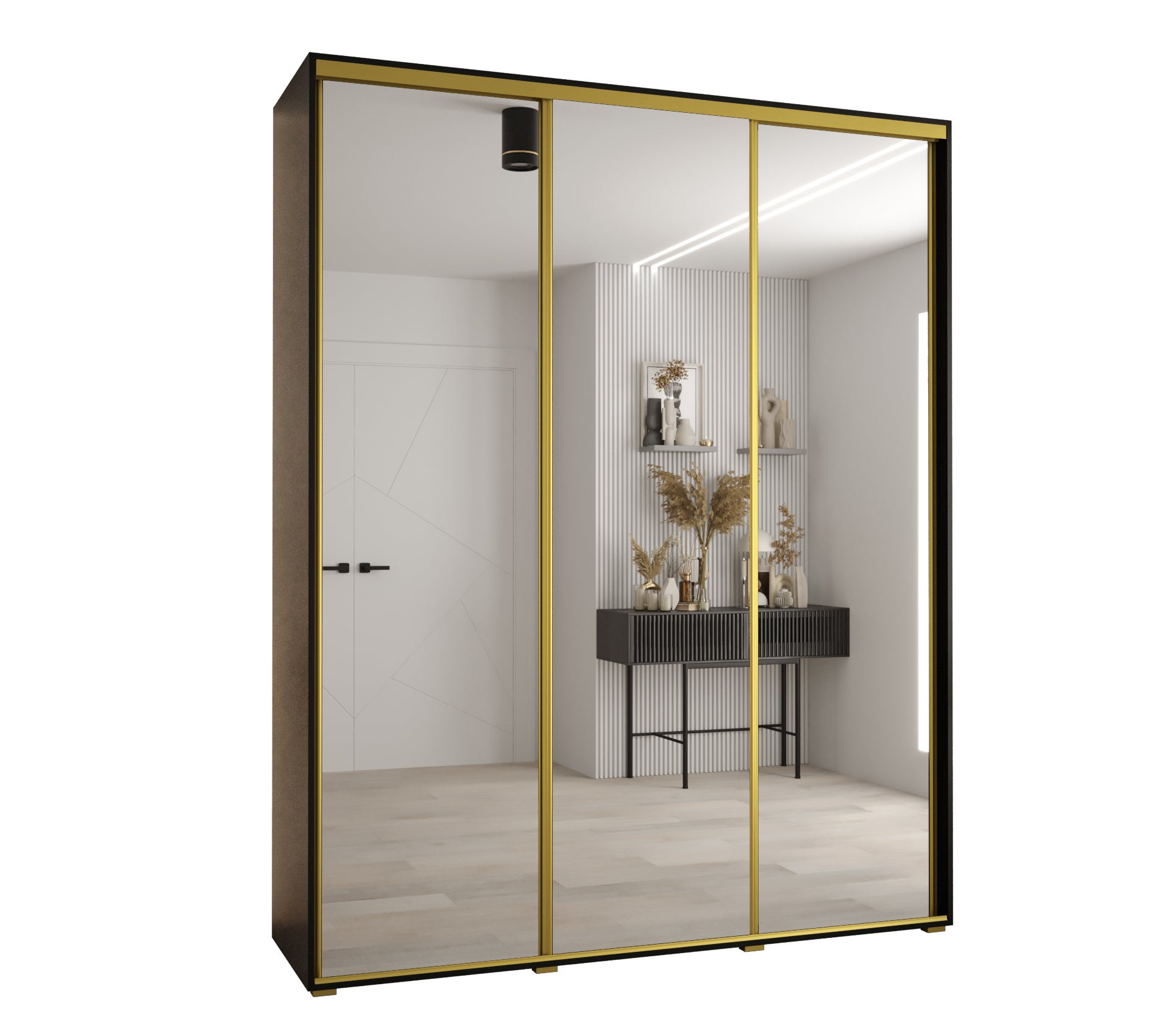 Szafa przesuwna z lustrem wysoka Davos 2 190 x 45 x 235,2 cm czarny + czarny + u. złoty - Abiks Meble