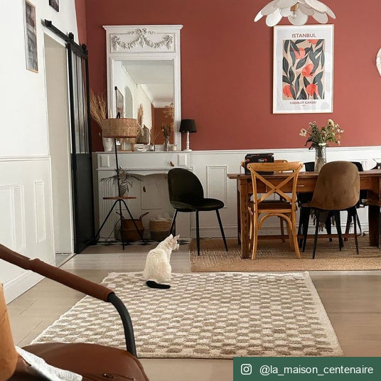 Tapis damier à poils longs - Colorama - Beige rétro - 80 x 150 cm - 2