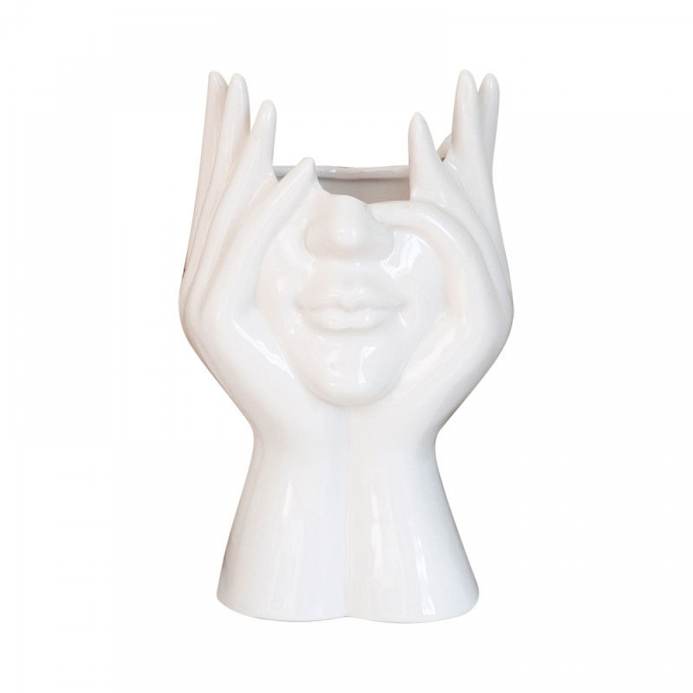 Biały ceramiczny wazon w kształcie twarzy, nowoczesna figura dekoracyjna do domu, idealna na prezent, 18 cm wys. x 9 cm szer.