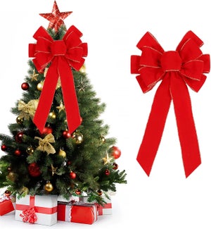 Noeuds Rouge Velours Noël - 2 Pièces 50 X 28 Cm Pour Décoration Sapin, Porte, Couronne