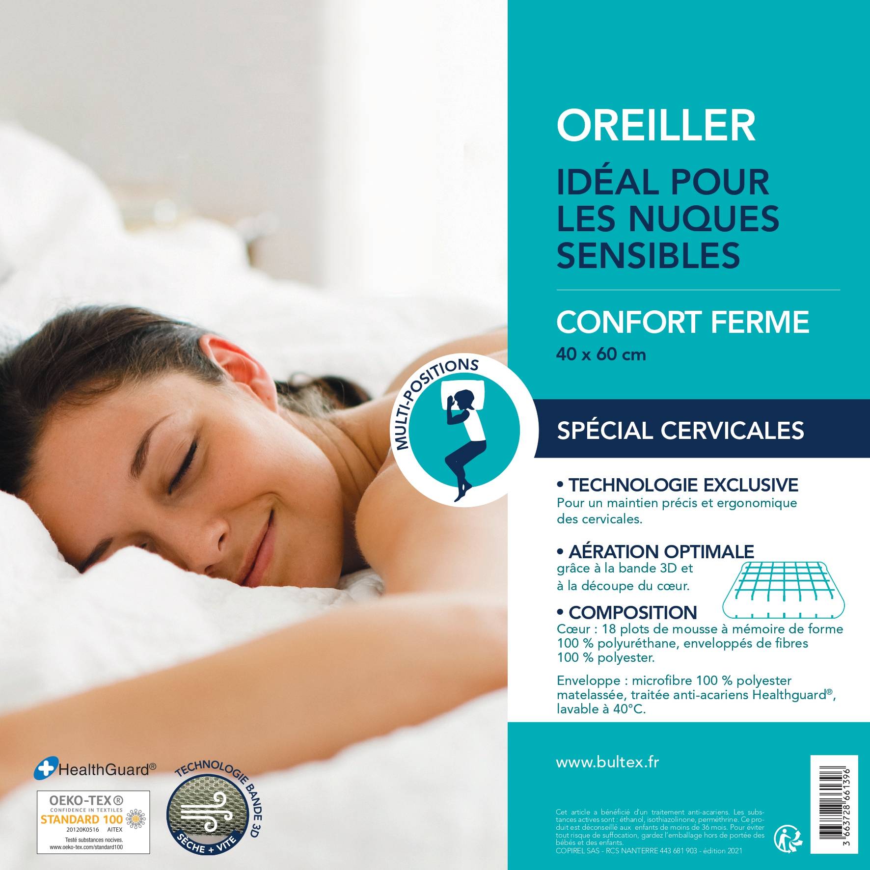 Oreiller ferme en mousse à mémoire de forme Spécial Cervicales-40 x 60 cm- - 2