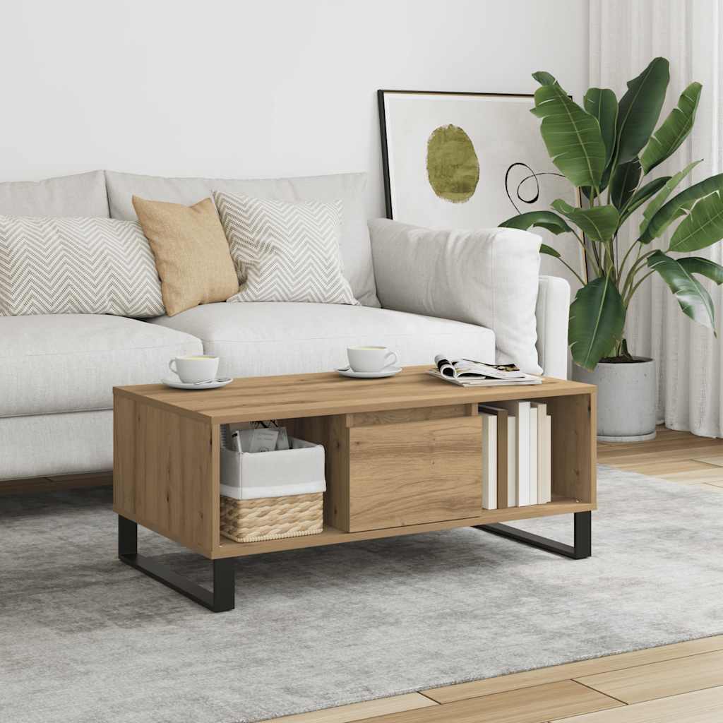 Vidaxl Mesa De Centro Madera De Ingeniería Roble Artisan 90X50x36,5 Cm , Leroy Merlin