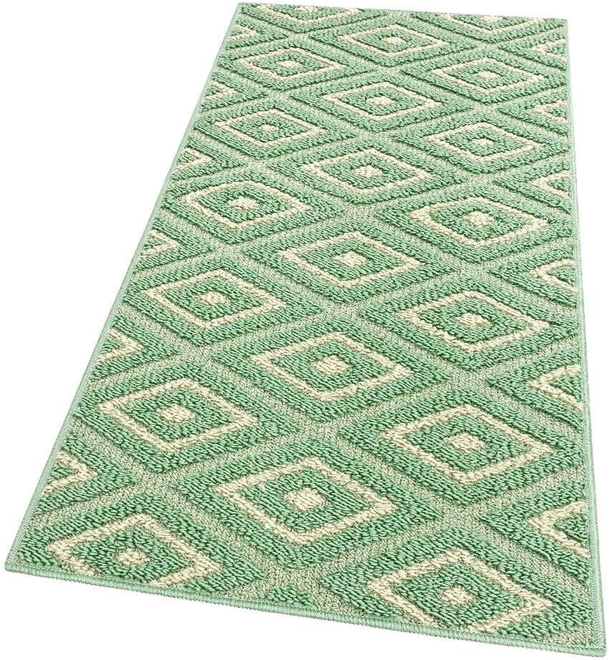 Alfombra de cocina 50x240 cm bordeado suave moderno antideslizante rombos 3d verde