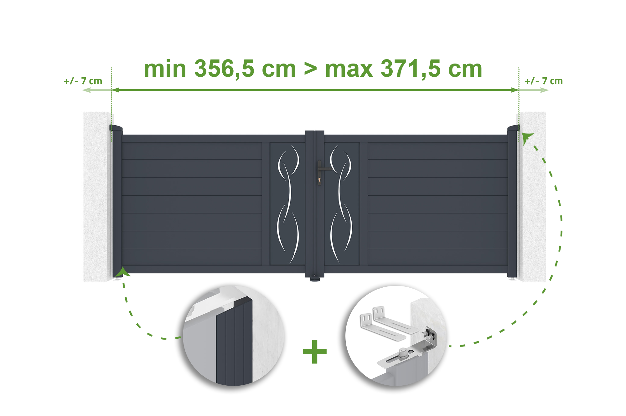 Brama skrzydłowa regulowana szerokość 3,5m LIFE H.120cm szare aluminium