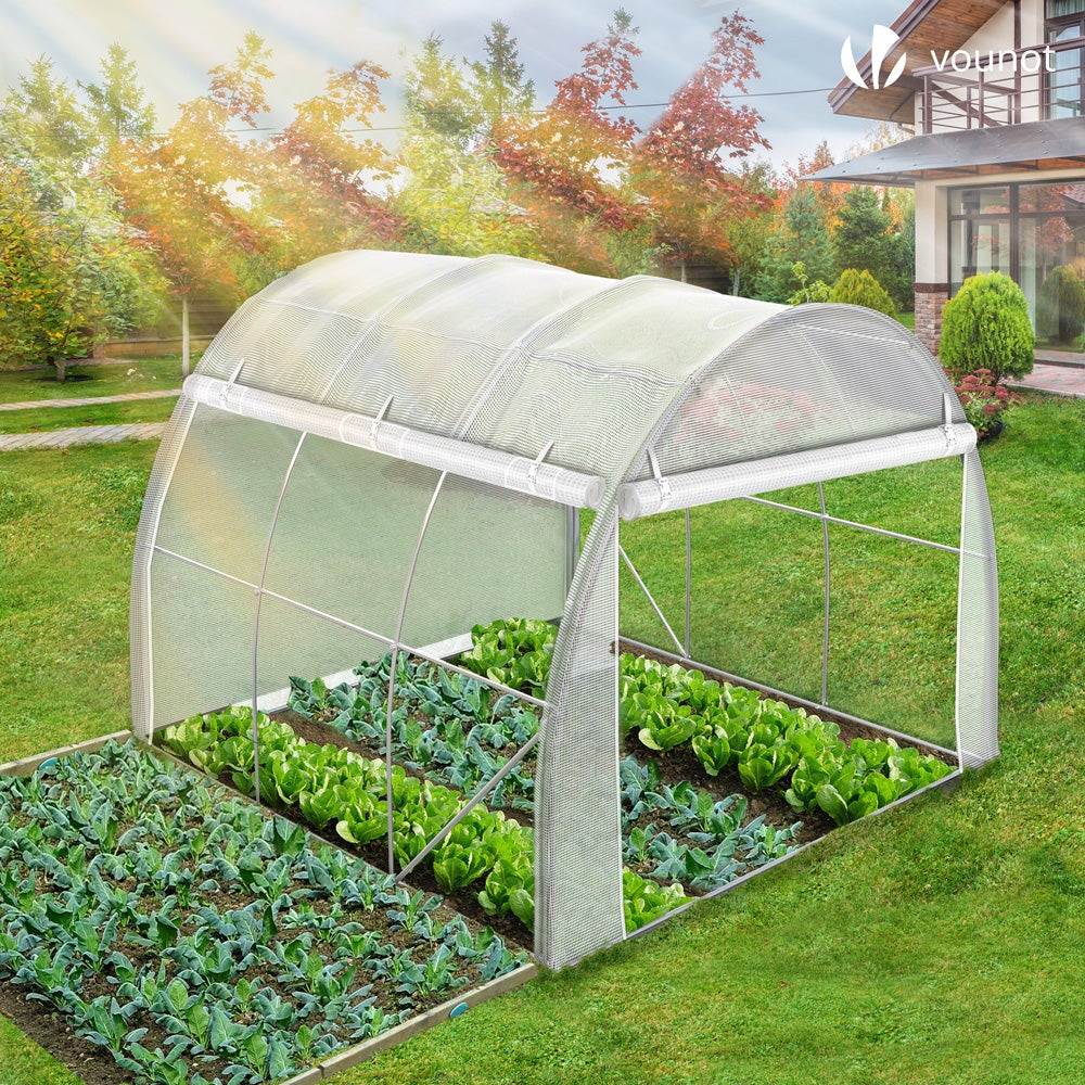 Serre de jardin tunnel Toute Saison 6m² - fenêtres et portes latérales zippées enroulables, barre anti-tempête - VOUNOT® - 3