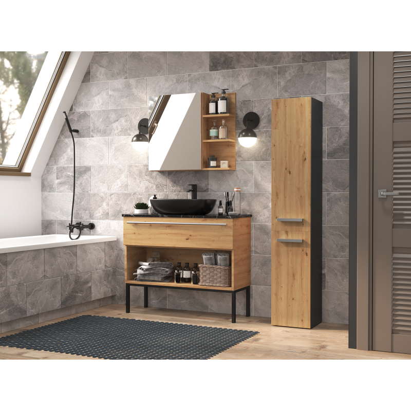 YANA - Mueble de baño con cesto de ropa - 31x30x174 cm - Columna de almacenamiento de baño - 4