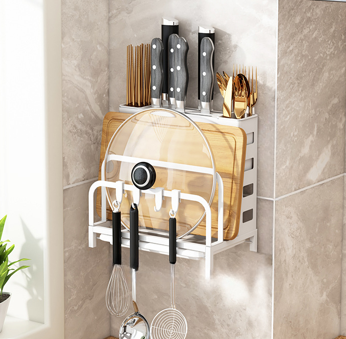 Uniwersalna półka ścienna ze stali węglowej na noże, przybory kuchenne i deski do krojenia, 25,5*14*24 cm