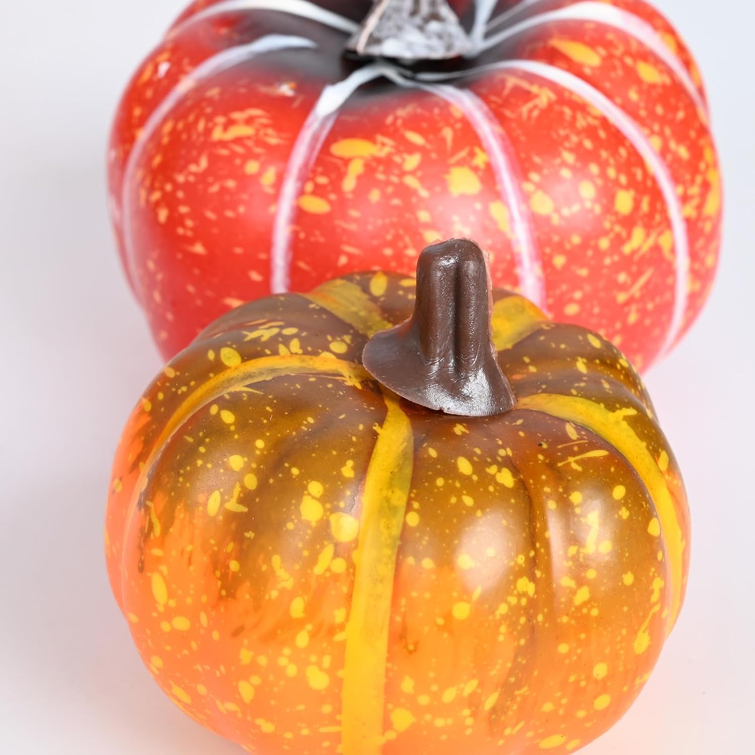 Lot de 7 grandes citrouilles artificielles, tailles assorties, adaptées aux décorations de table, automne, vacances, Halloween, Thanksgiving, orange - 4