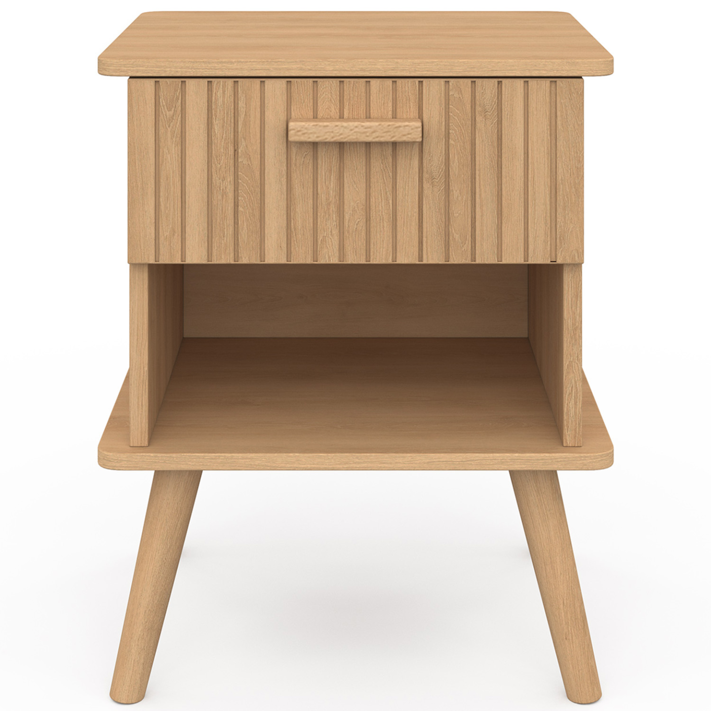 Lot de 2 tables de chevet JULIETTE 1 tiroir avec niche lattes tasseau bois coloris chêne - 3