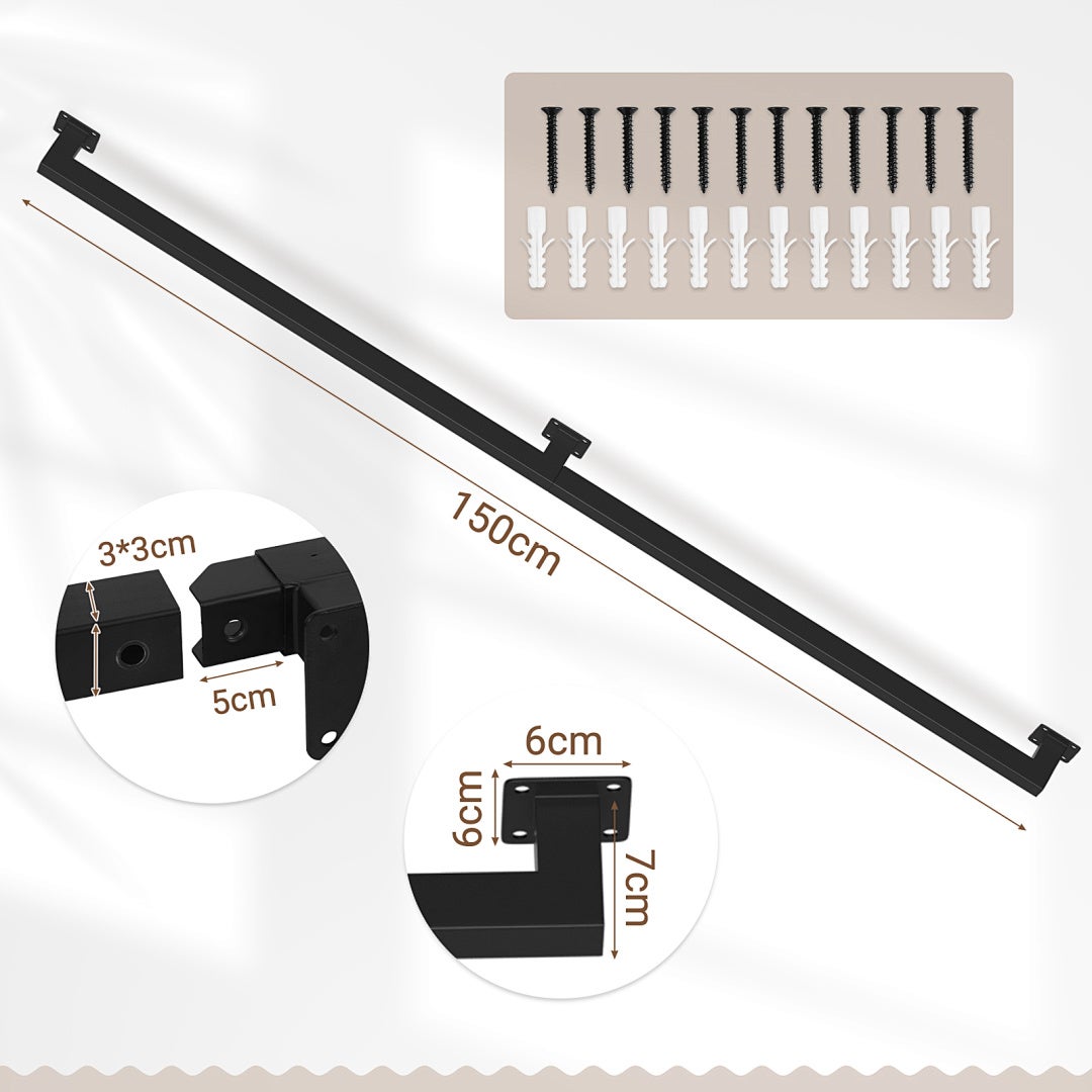 Poręcz schodowa montowana na ścianie, czarna, pokrywająca schody, długość 150 cm, wykonana z metalu, wewnętrzna, zewnętrzna