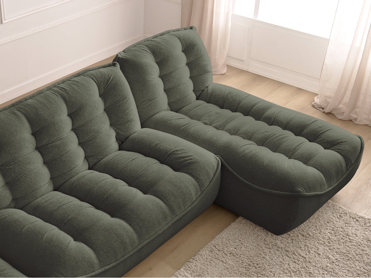 BOBOCHIC Canapé panoramique fixe modulable SERENA tissu chiné avec pouf Vert - 6
