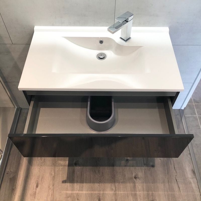 Meuble salle de bain suspendu 80 cm ROSALY | coloris : Gris | plan vasque : Résine - 6