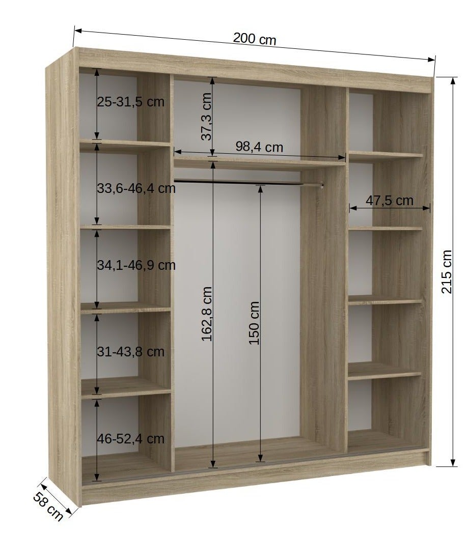 Armoire chambre adulte 2 portes coulissantes bois blanc et miroir Dalia 200cm - 4