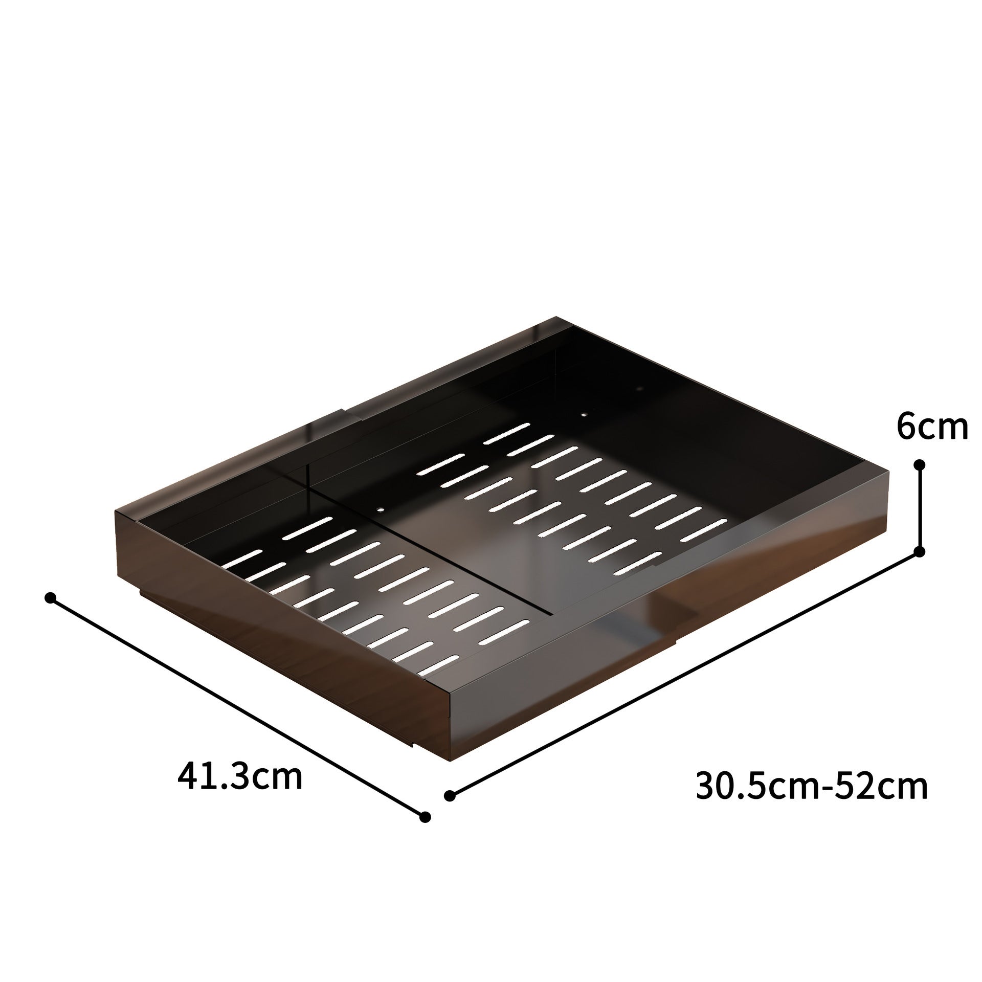 Tiroir de rangement cuisine, organiseur pour assiettes et épices, étagère extensible en acier carbone, noir, (30,5-52 cm) * 41,4 * 6 cm - 6