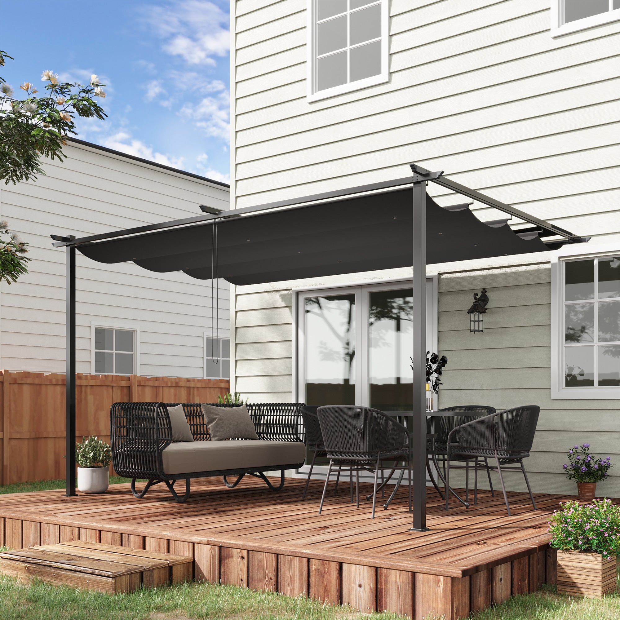 Pérgola de Jardín OUTSUNNY Poliéster, Acero Gris Oscuro 390x290x220 cm - 2