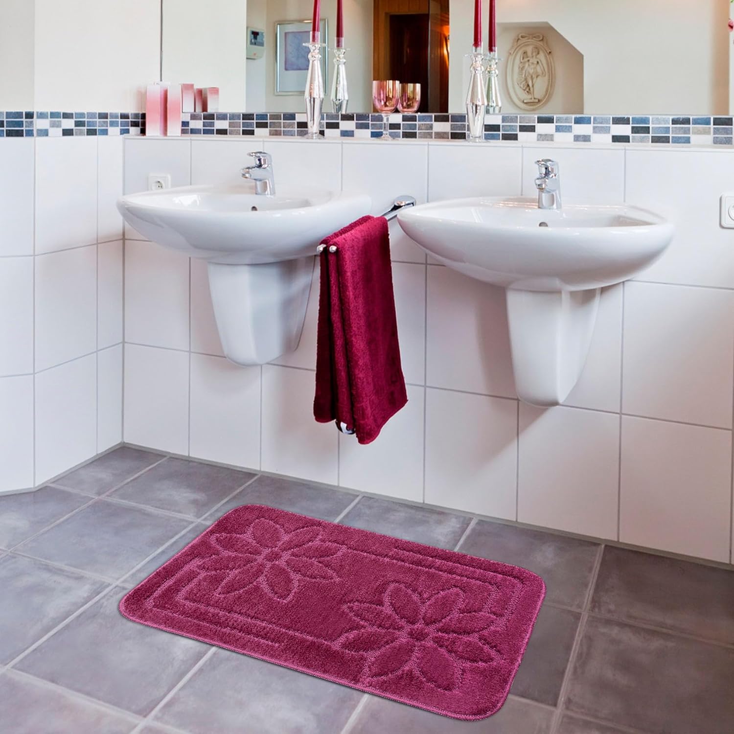 Tapete Banho Cor Sólida Antiderrapante Absorvente Tapete De Cabeceira 100% Fabricado Em Itália Roxo 50x110cm - 3