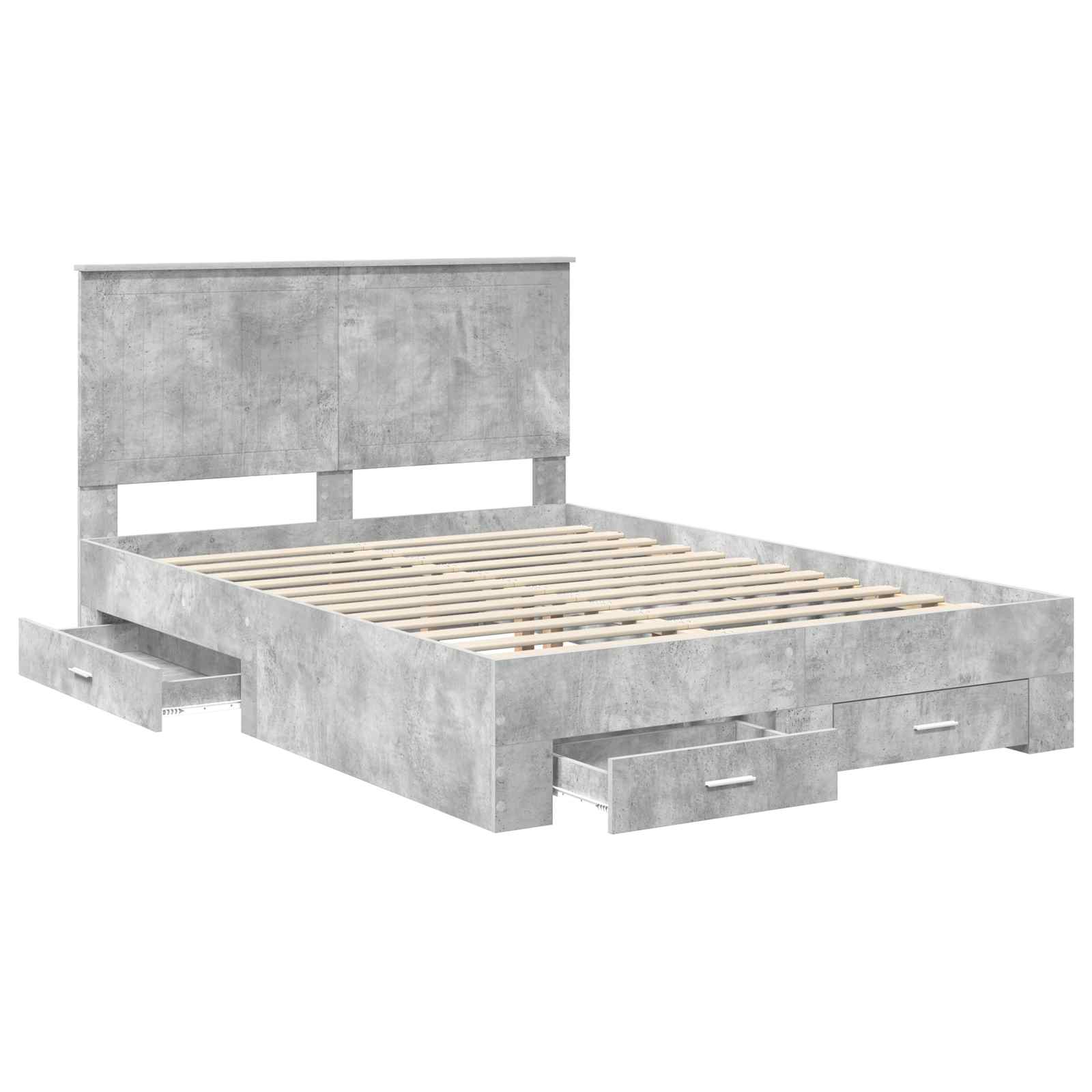 Cadre de lit en panneau de bois, gris béton, pour la chambre, 135 × 190 cm - 5
