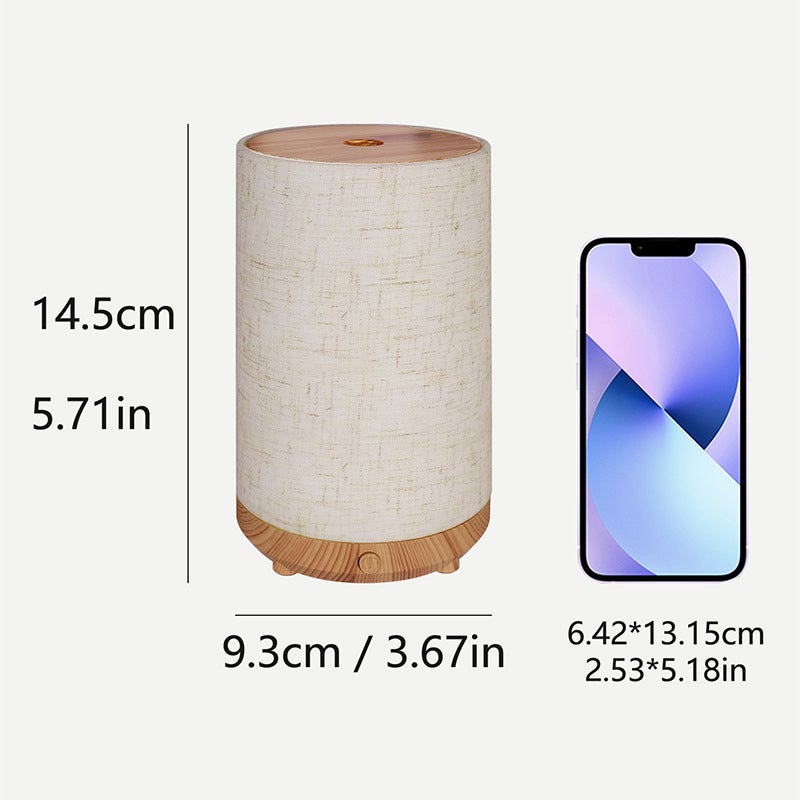 1pc Difusor Aromaterapia Ultrasónico 80ml, Luz Cálida, Diseño Madera & Tela, Niebla 4H Continua/8H Intermitente, Apagado Automático - 3