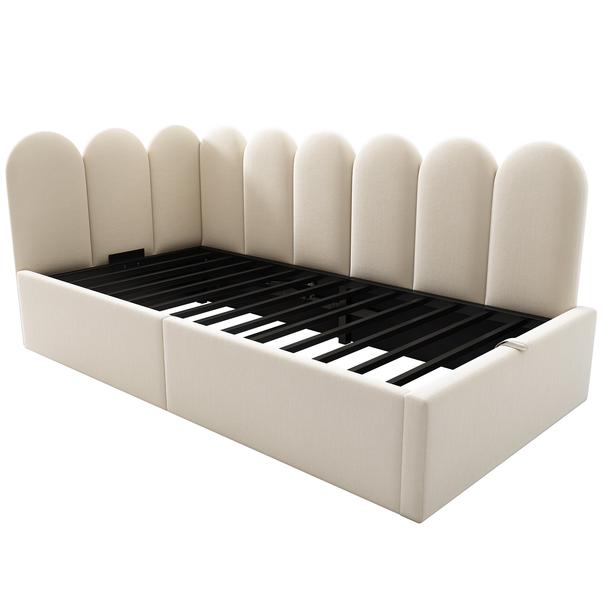 Cama diván 90 x 200 cm con almacenaje hidráulico, terciopelo beige ...