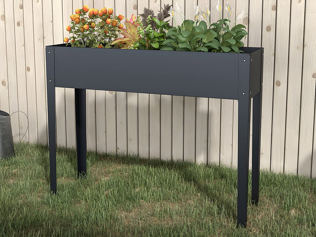 Stojąca doniczka YGOS ze stali w kolorze szarym – 100 × 30 × 80 cm (dł. × szer. × wys.)