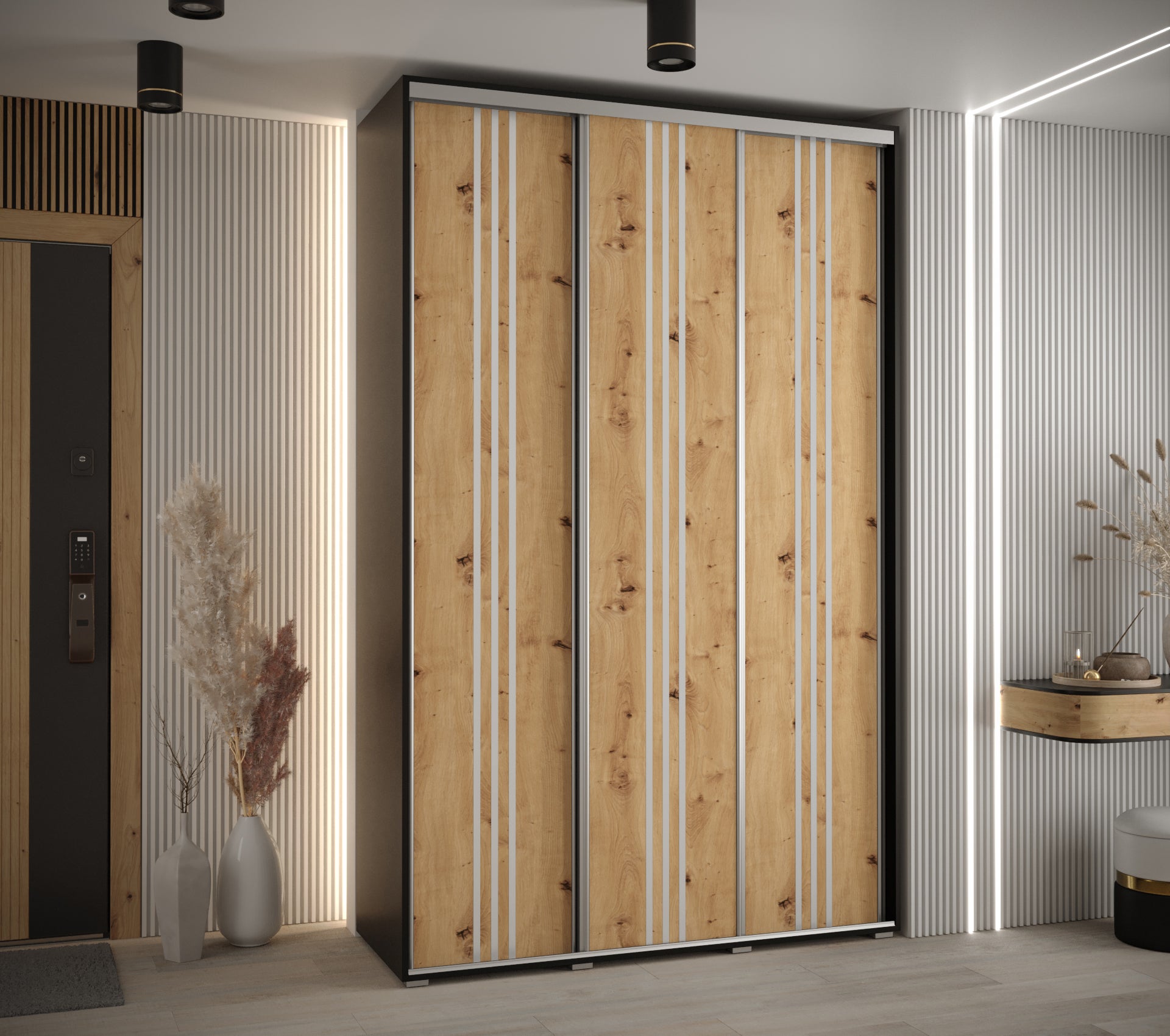 Szafa przesuwna wysoka Davos 6 160 x 45 x 235,2 cm czarny + artisan + u. srebrny - Abiks Meble - 2