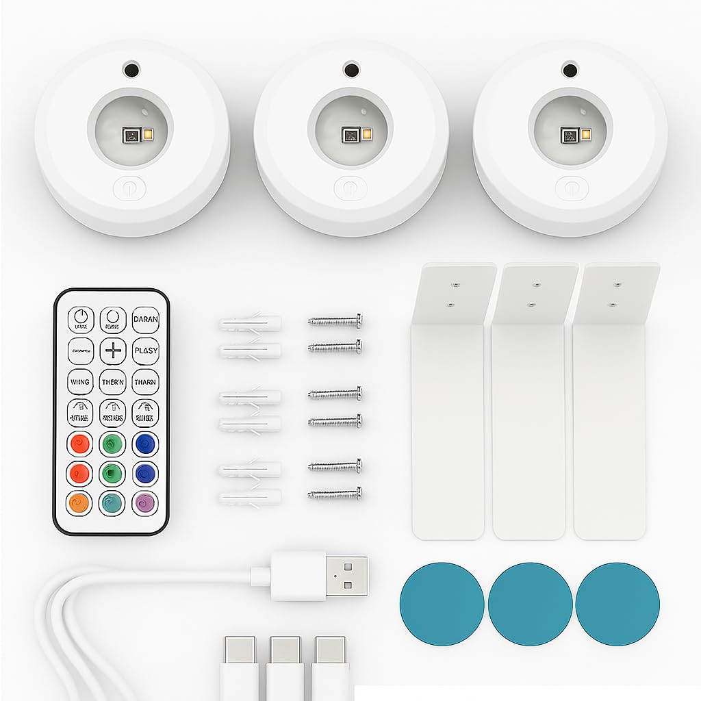 Pack de 3 Luces para Cuadros LED Recargables USB, Iluminación de Acento RGB + Blanco, Lámpara de Pared Magnética sin Cables con Mando a Distancia - 7