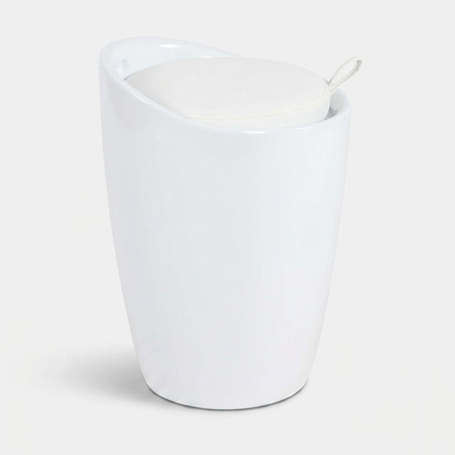 Sgabello pouf in ABS con cuscino in ecopelle Cliff - Bianco