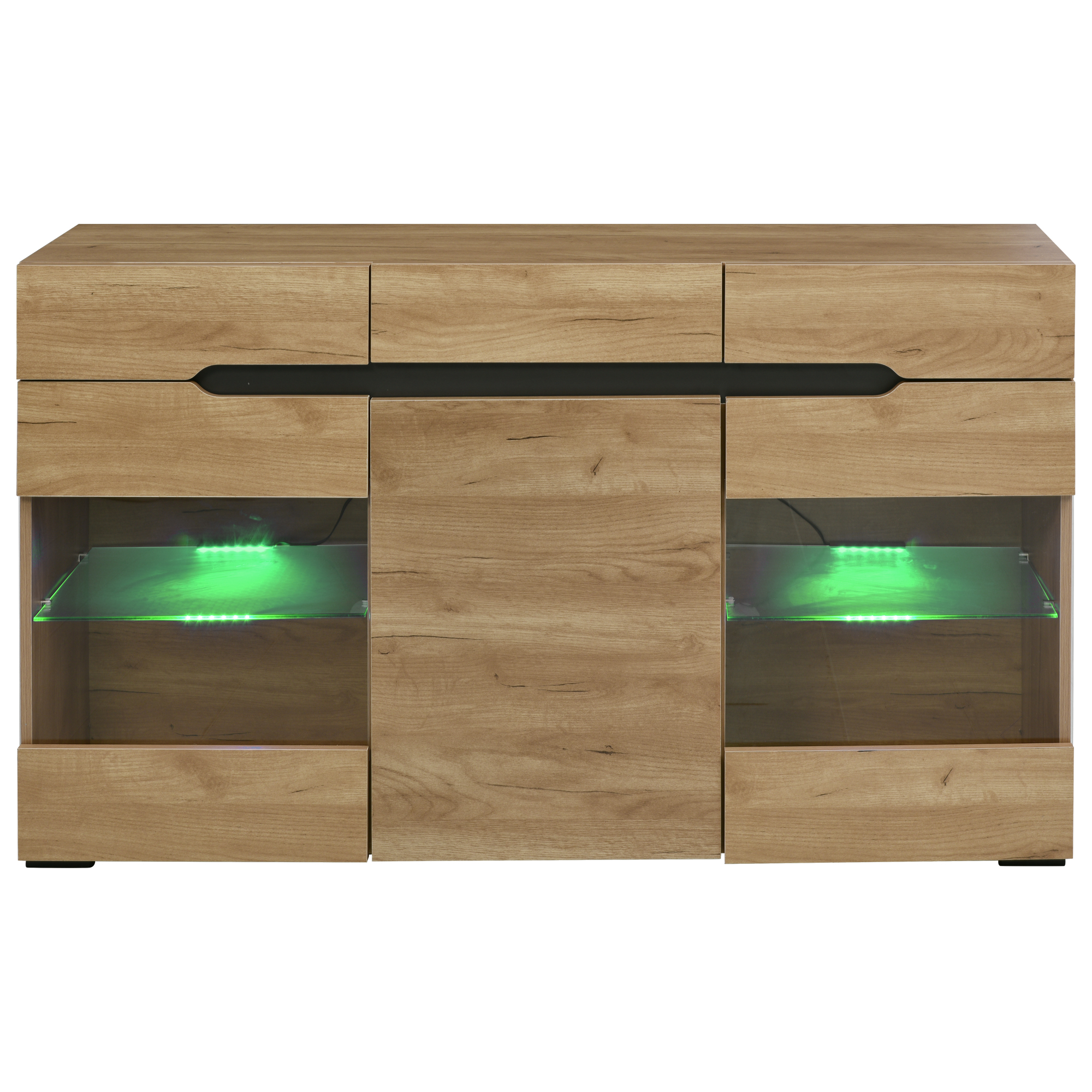 Aparador bajo con LED - 3 puertas y 3 cajones - Natural - 4