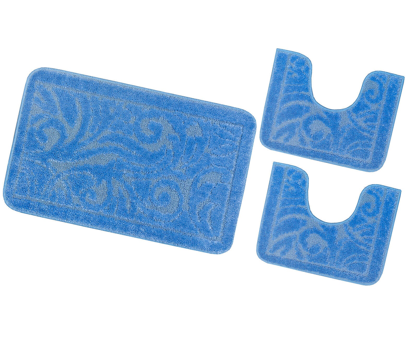 Zestaw 3 dywaników łazienkowych Antypoślizgowy Absorbent Barokowy Jednolity Kolor Błękitny