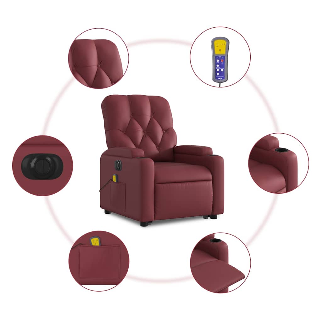 Maison Exclusive - Sillón de masaje elevable eléctrico cuero artificial rojo tinto - 7