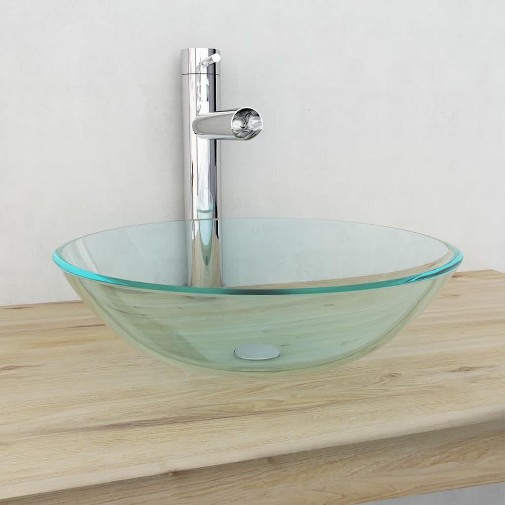 Umywalka z bezbarwnego, hartowanego szkła 42 cm vidaXL
