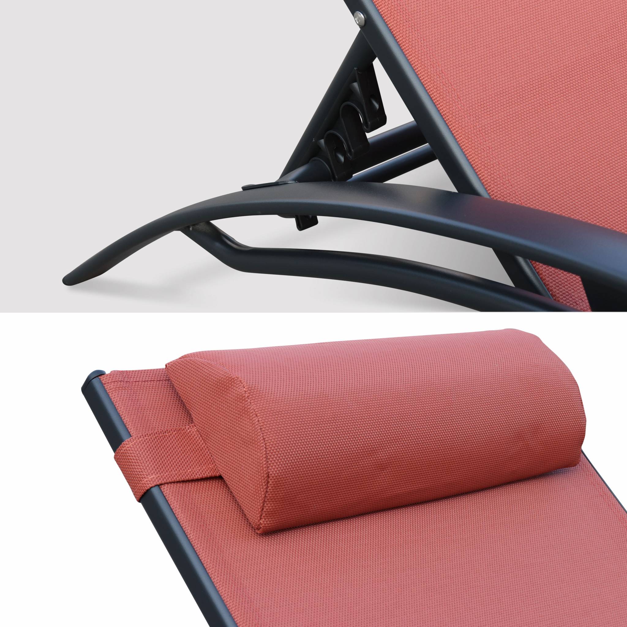 Duo de bains de soleil aluminium - Louisa terracotta- Transats aluminium et textilène LOUISA - 3