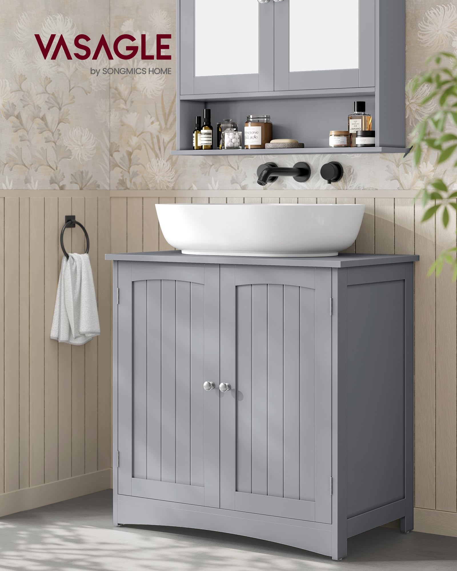 VASAGLE Mobile Sottolavabo per Bagno, Mobiletto da Bagno, Mobile Sottolavandino con 2 Ante, Ripiano Regolabile, Capiente, Stile Moderno, 40 x 70 x 70 - 2