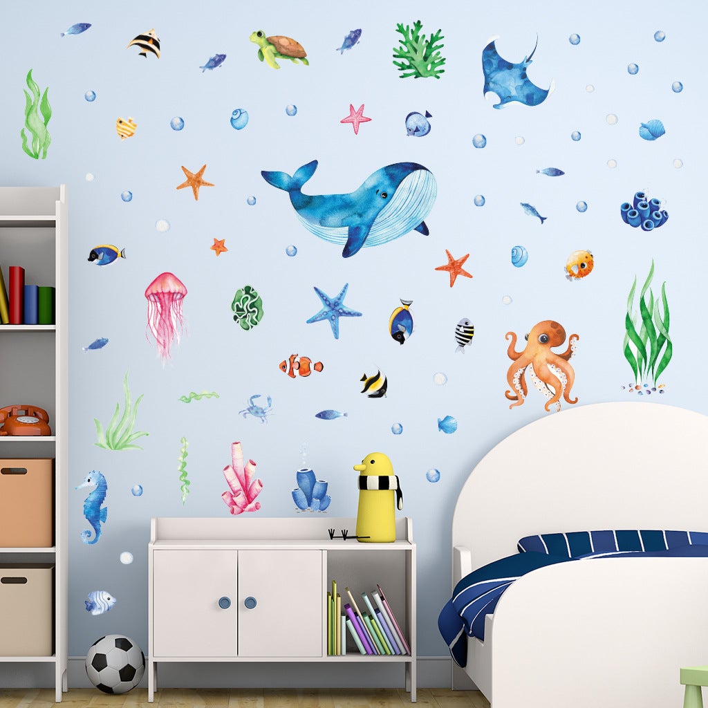 Stickers Muraux Sous la Mer Poissons Autocollants Muraux Mural Stickers Baleines Océan pour Chambre Enfants Bébé Pépinière Salle de Bain - 4