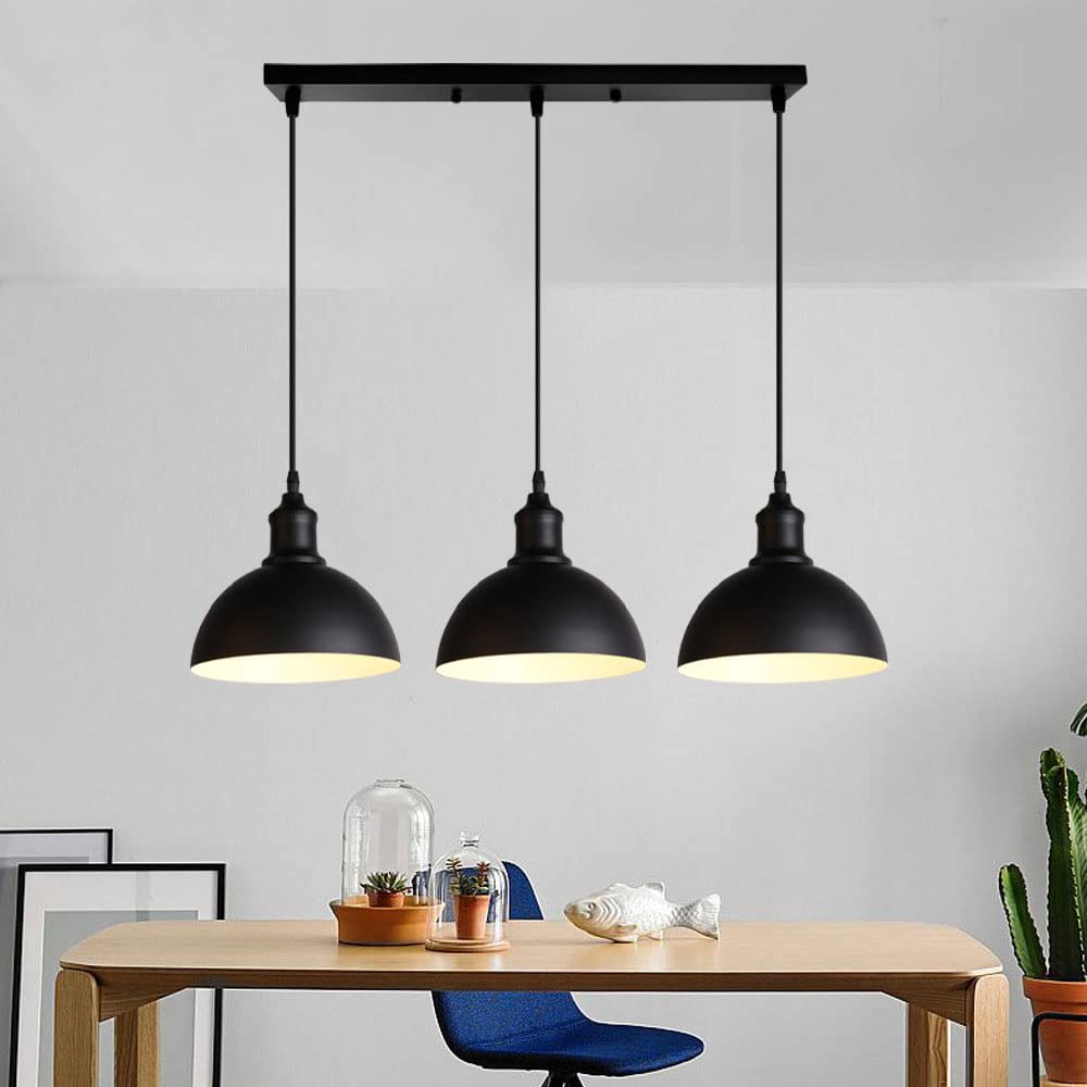 3-punktowa lampa wisząca z metalu w stylu rustykalnym, z regulacją wysokości, w stylu rustykalnym, czarna, żarówka nie jest dołączona - 3