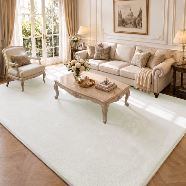Tapis de salon poils ras doux antiderapant 240x340cm uni crème VOUNOT®