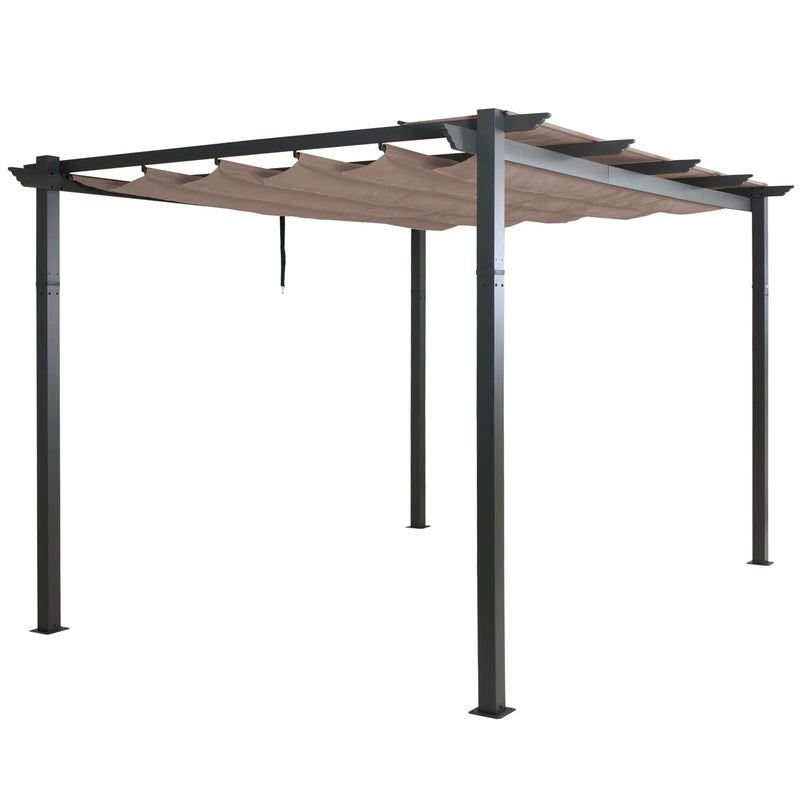 Pergola aluminiowa HWC-N93, pawilon ogrodowy altana ogrodowa, solidna rama 8cm rozsuwany dach UV50+ 3x4m ~ taupe