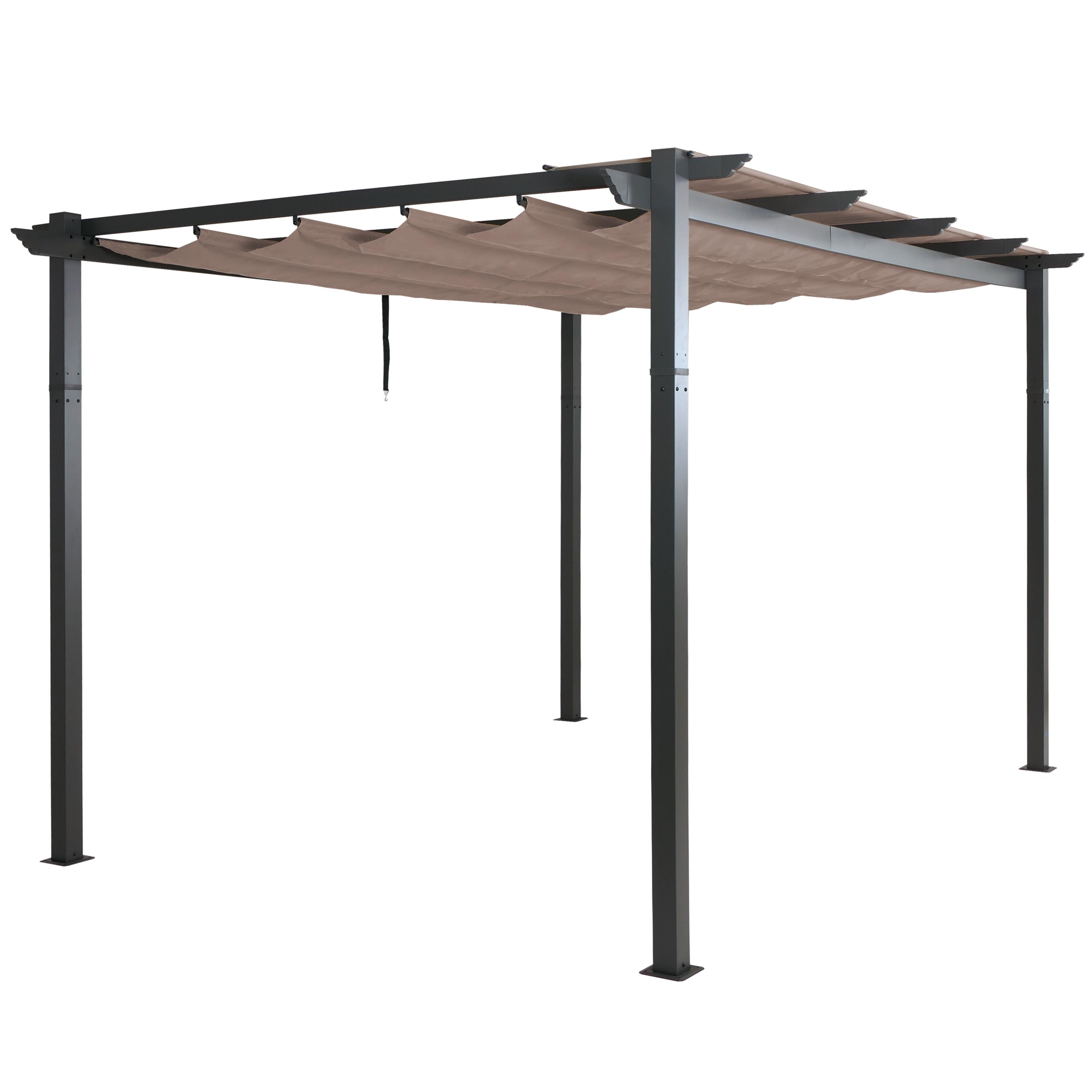 Pergola aluminiowa HWC-N93, pawilon ogrodowy altana ogrodowa, solidna rama 8cm rozsuwany dach UV50+ 3x4m ~ taupe