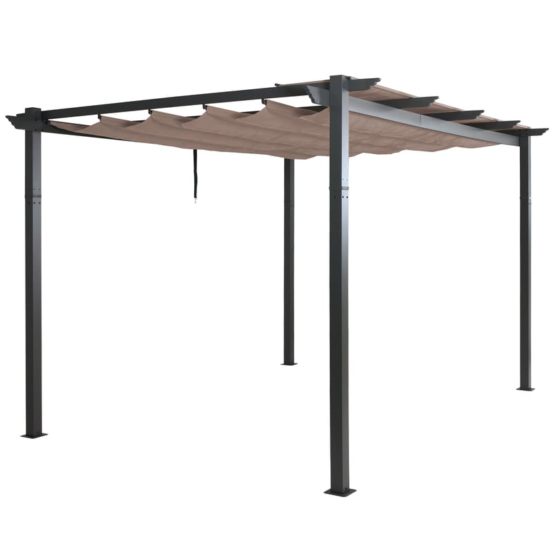 Pergola aluminiowa HWC-N93, pawilon ogrodowy altana ogrodowa, solidna rama 8cm rozsuwany dach UV50+ 3x4m ~ taupe