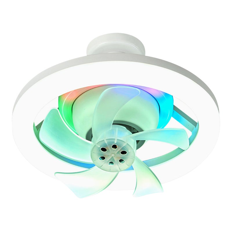 Lampa z wentylatorem, głowica lampy E27, pilot zdalnego sterowania, trójkolorowa, bezstopniowo ściemnialna, ściemnialne światła LED RGB